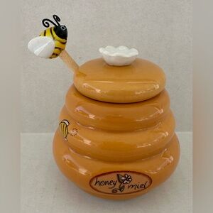 Ceramic Honey Jar with Lid and Dipper Honey Pot Container Dispenser